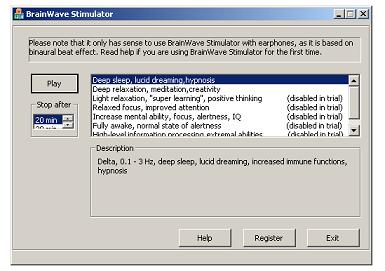 Screenshot of BrainWave Stimulators